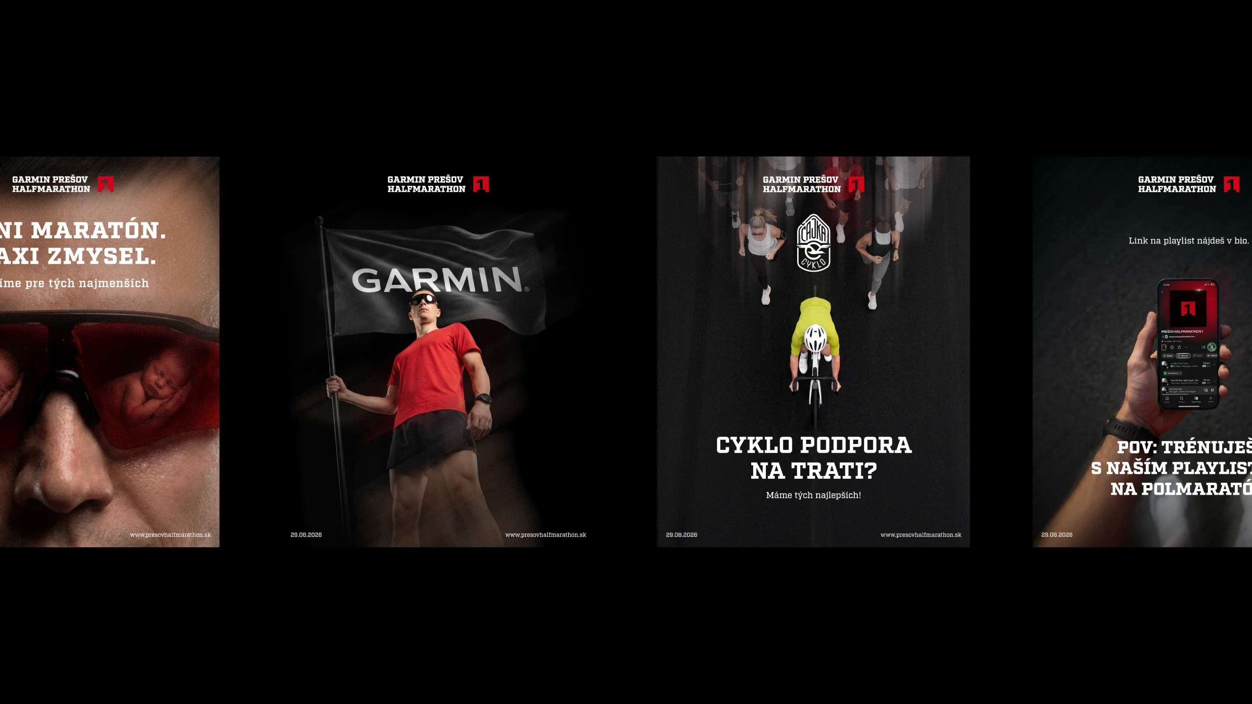 Series of advertising visuals from the Garmin Prešov Halfmarathon 2026 campaign